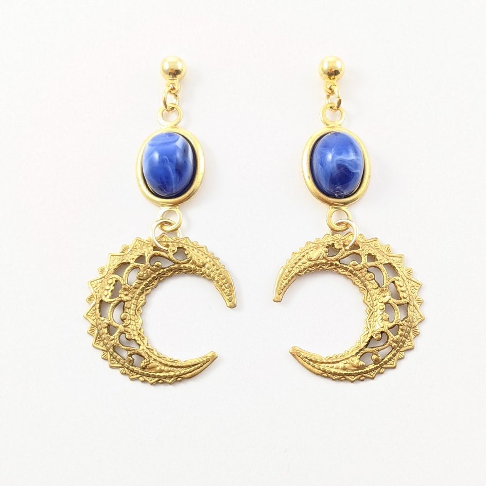 Lapis Lazuli Moon Earrings